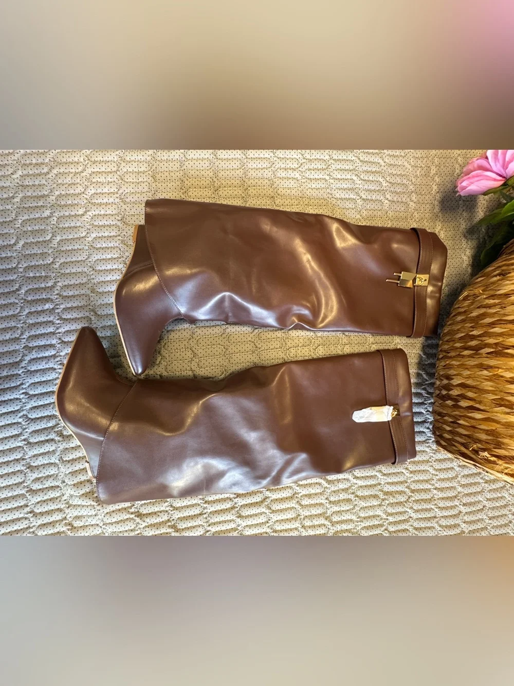 Cape Robbin Leather Knee High Boots Brown Gold Hardware Designer Style